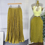 Fongt Fashion Folding Wave Half-Dress French Sweet High-Waisted A-Shaped Skirt Mid-Long Folds Skirt