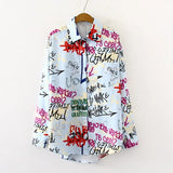 Print Blouse Women Autumn Turn-down Collar Long Sleeve Plus Size Office Elegant Ladies Shirts Casual Tops And