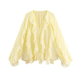 Fongt Women's Clothing 2025 Spring New Multi-Color Simple Cascade Decoration Chiffon Shirt