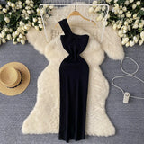 Fongt Knitted Collar Dress Women's Summer Irregular Light Luxury Open Design Pure Hottie Dress