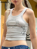 Dark Y2k Punk Casual Chic Print Women Tank Tops Gothic Aesthetic Ribbed Basic Crop Top Grunge Ruched Side 90s