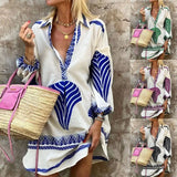 Fongt And Summer 2025 New Leisure Long Shirt INS Loose Vacation V-Neck Dress Woman