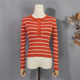 New 2022 Buttons Knitted Pullovers Striped Casual Basic Fashionable Wild Winter Spring Women Sweater Lady Tops
