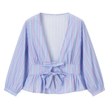 Fongt Homemade New Women's Butterfly Striped Shirt Striped Striped Legs