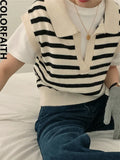 2022 New Pullovers Striped Sleeveless Knitted POLO Collar Wild Spring Autumn Women Sweaters Short Vests