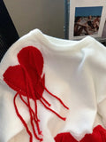 Sweaters Women Pullovers O-Neck Heart Sweet Korean Chic Tassel Thick Long Sleeve Loose Clothes Comfortable White-Outfit