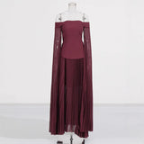 Australian Show Fashion Two-Piece 2025 New One-Word Shoulder Repair Body High-Waisted 100-Fold Skirt Suit