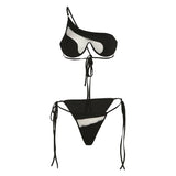 Sexy Bikinis Set For Women 2022 Summer New Beach Vacation Slim Bandage Mesh See Through Patchwork Swimming Suit