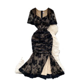 Fongt Dress Female High-End Banquet Party Dress To Collect The Waist Thin Velvet Print Folded Open Pouse Long Dress
