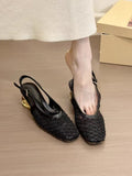 Fongt Temperament Square Head Braided Back Empty Sandals Women 2025 New Design With Skirt Crystal Heel Single Shoes