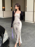 Fongt Xixi 2025 Spring New Temperament High-Waisted Sling Dress Print Pure Desire Vacation Dress Women 88193
