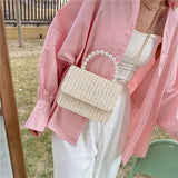 Straw Pearl Cross Body Bag-Outfit