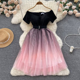 Fongt A Niche Design Bumpy Shoulder Dress Summer Women's Small Net Yarn Waist Princess Dress