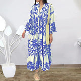 New Casual Printed Shirt 5XL Dress Loose Button Long Sleeve Elegant Vintage Bohemian Dress-Outfit