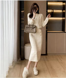 Plaid Sweaters 2 Piece Sets Women Causal Half Turtleneck Knit Pullover Tracksuit Slim High Waist Knitwear Skirts