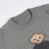 Patchwork Bear Knit Pullover Sweater-Outfit
