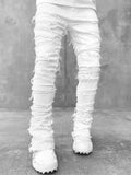 Fongt Men's New Fashion Trend Sticker Jeans Repair Multi-Color Elastic Micro-Tight Straight
