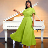 Fongt Fashion Elegant Windy Green A-Fel Dress Party Banquet High Waist 100-Folded Dress Formal Dress