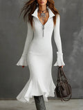 Fongt Fashion Elegant Temperament Zippered Horn Sleeve Knitted Fishtail Skirt