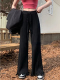 Knitted Flare Pants Warm Drawstring Slim Women Pants High Waist 2023 Autumn and Winter New Purple Rose Red Woman