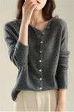 Design Single Breasted Knitted Sweater Tops Women Casual Spring Thin Long Sleeve Knitwear Jumper O-neck Pullover