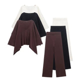 Fongt Asymmetrical V-Necked Collar Sweater High-Waisted Trousers Casual Knitting Set 2025 Spring Girl