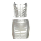 Fongt Summer Women's Solid Color Chest-Wrapped Slim Crop Vest To Purse Buttock Skirt Set-Outfit