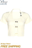 Sweet Cute Crop Top Pullovers Summer Short Sleeve Vintage Streetwear T Shirt Women Skin Button Prepply Korean E-girl