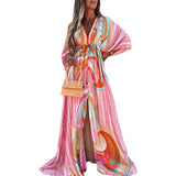 Fongt Spring New Holiday Wind V-Neck Printed Printed Long Dress
