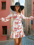 Fongt Dress Women's Spring 2025 New Sweet Wind V-Neck Lace Design Sensing Long Sleeve Short