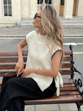 Fongt Women's Sleeveless Sweater Vest Simple Design Bumpy Bow Tie With Coat
