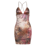 Halter Backless Slim Print Dress Women 2023 Summer Sexy Lace Up Hip Package Female Dresses Elegant Party Evening Robe-Outfit