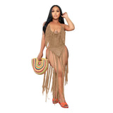 Fongt New Women's Long Tassel Hollow Knit One-Piece Swimsuit-Outfit