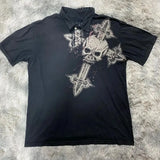 Fongt Short-Sleeved Retro Loose Leaf Print Polo Shirt Loose Street Coat