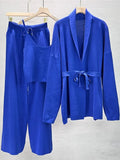 Sweater 3 Piece Sets Women Thick Knit Cardigans+cropped Spaghetti Tops+baggy Wide Leg Sweatpants Outfits New