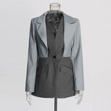 Temperament High-Level Fake Two Suit 2025 Summer New Splicing Color Design A Buckle Suit Jacket
