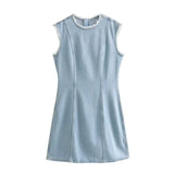 Spring Style Spliced Sleeveless Denim Dress 1202328001-Outfit
