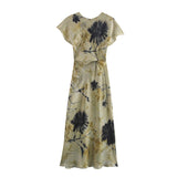 Fongt Women's Clothing 2025 Spring New Temperament Elegant Silk-Sting Texture Waist-Print Amply Dress