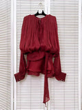 Long Sleeve Pleated Ruffle Mini Dress-Outfit