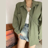Fongt Green Shirt Cardigan Jacket Women's Spring And Autumn 2025 New Loose Long-Sleeved Loose Top Shirt Shirt