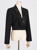 Fongt Advanced Sense Small Suit Spring 2024 New Hot Diamond Bare Back Short Long Sleeve Women's Coat-Outfit