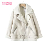 Fur Long Sleeved Loose Belt Warm Women's Jacket Lamb Wool Winter Thickened Locomotive Lapel Female Coat Beige Black Chic