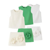 Fongt New Simple Waistcoat Floral Dress Half-Piece Two-Set