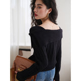 Fongt Shoulder Sweater Autumn And Winter Lazy Wind Loose Retro Wear Bottom Shoulder Collar Knitted Blouse Female Retro Style