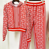 QUALITY Newest 2023 S/S Designer Runway Suit Set Women's Monogram Printed Hooded Sweatshirt Wide Leg Pants Set Two