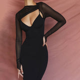 For Spring Women's Clothes Sexy Black Midi Dress Club Evening Party Prom Mesh 2 Piece Casual Corset Dresses