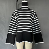 Fongt 2023 New Explosion Women's High-Collar Knitted Striped Opener