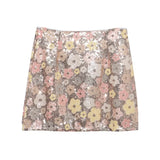 Fongt Heavy Industry Lighting Flowers A-Word Skirt High Waist Thin Ass Anti-Light Short Skirt Women 8158