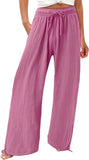 Casual Trousers Solid Color Lace Wide