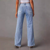 Fongt Ebay New Comfortable Casual Loose Splicing Wide Leg Women's Jeans-32149-Outfit